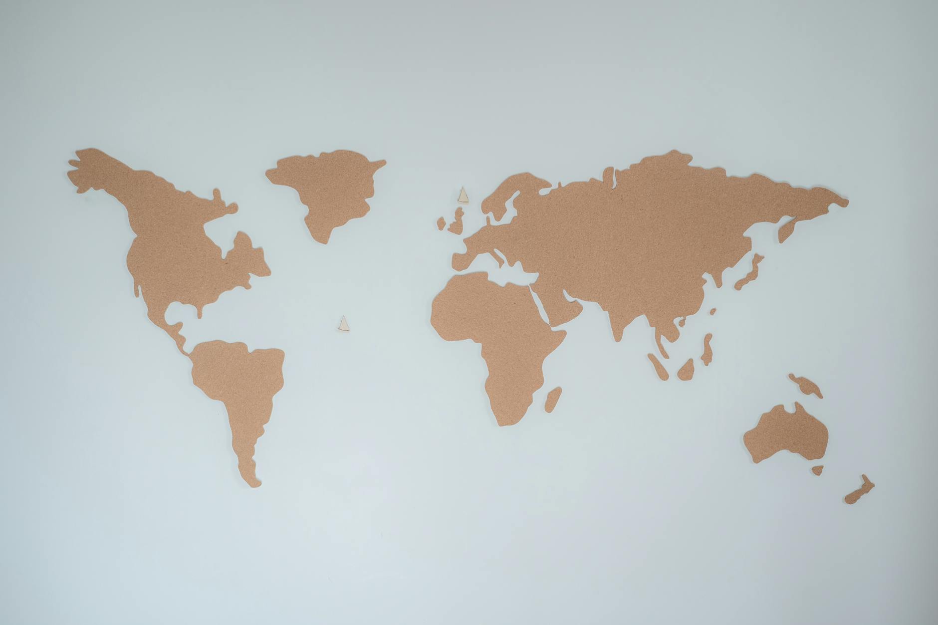 cork map in white surface